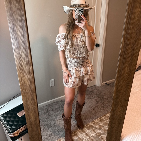 NWT Western Scene 2-Piece Skort Set | Cream Smocked Crop Top + Skort - Picture 2 of 10